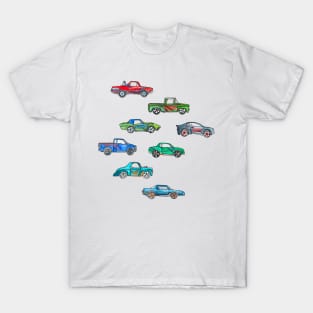 Little Toy Cars in Watercolor on White T-Shirt